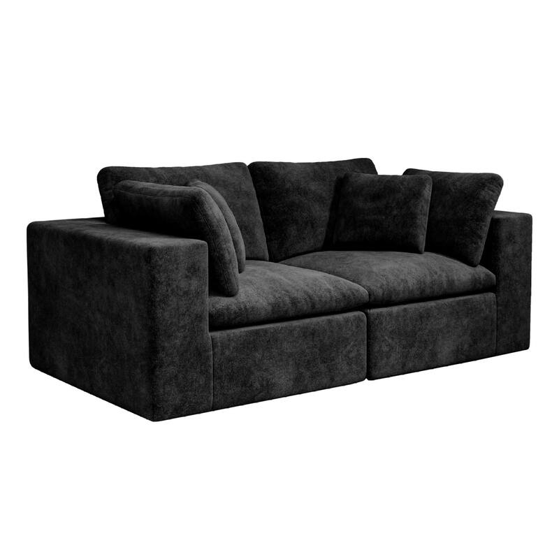 Roomfitters 78.8" Modular Sectional Sofa, 2-Piece Compressed Cloud Couch, No Assembly Required, Plush Corduroy, Black