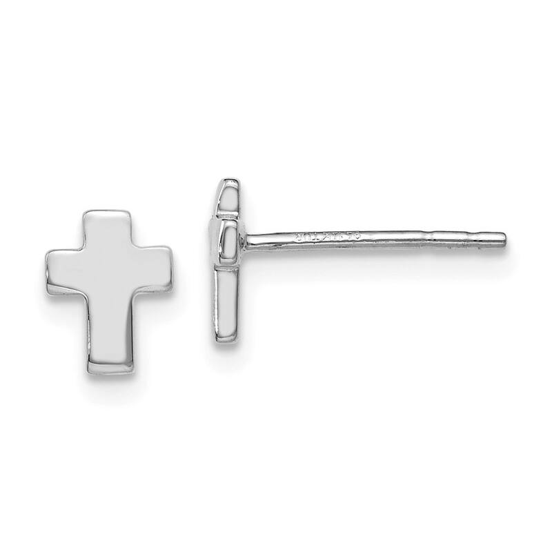 Curata 14k Yellow or White Gold 6.5x5mm Polished Small Flat Cross Post Earrings - White