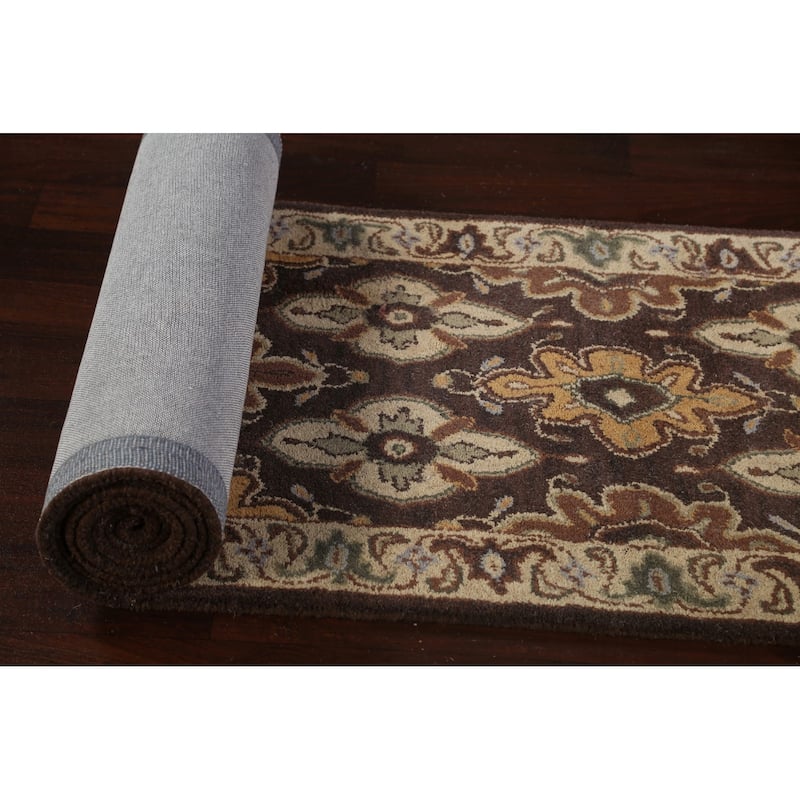 Floral Brown Traditional Oriental Runner Rug Hand-tufted Wool Carpet - 2'7" x 19'3"
