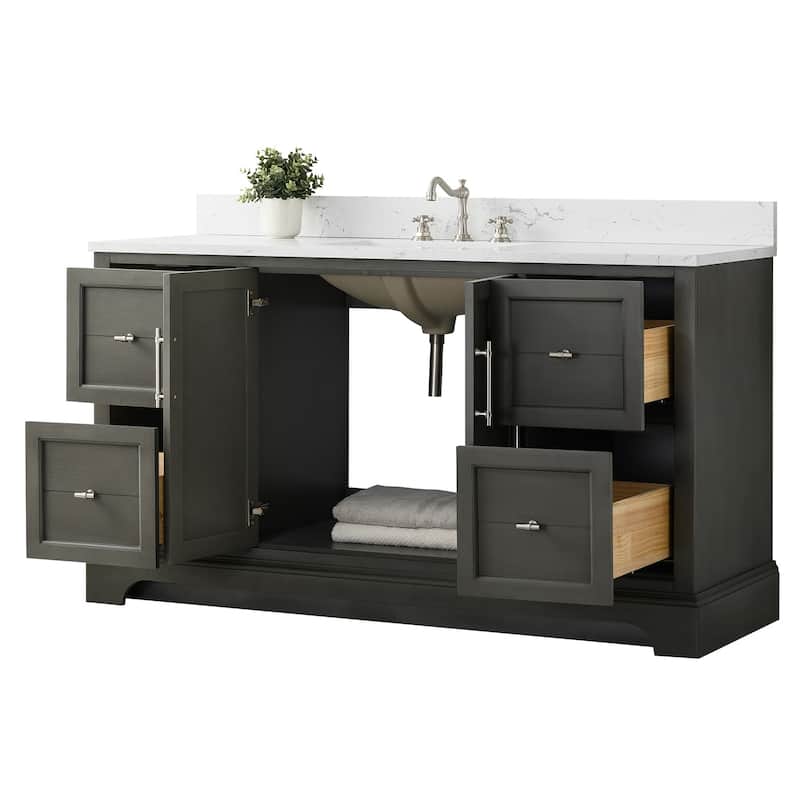 Vanity Art 60" Single Sink Bathroom Vanity with Top & Backsplash