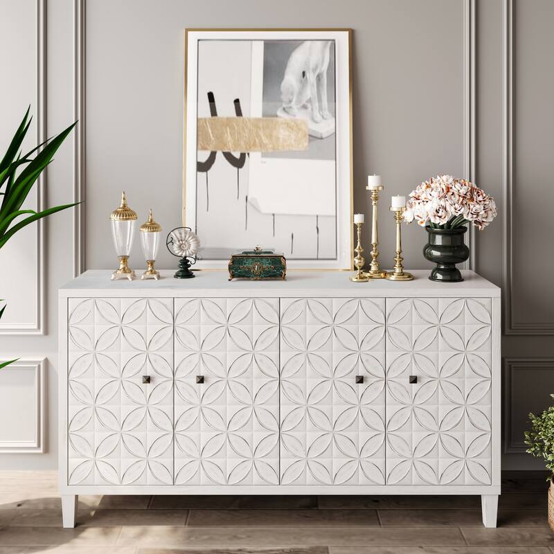 Sideboard Buffet Cabinet with 4 Doors, Storage Cabinet with Metal Handle, Wooden Accent Cabinet with Adjustable Shelves