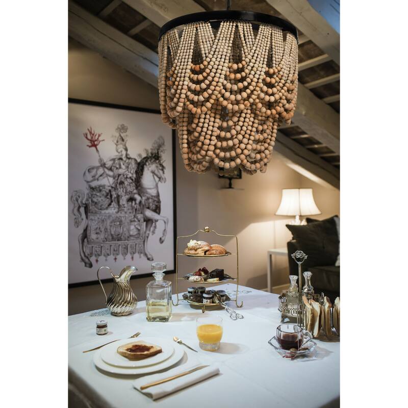 2-Tier Draped Wood Bead Chandelier