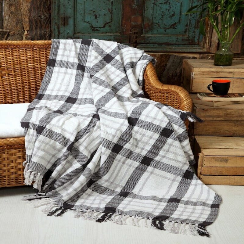 Luxurious 100% Ringspun Cotton Throw Blanket Hand loom Stone Wash -(50' x 60')
