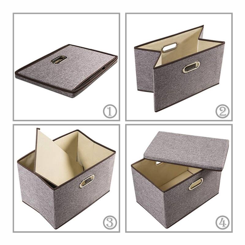 Enova Home Large Collapsible Storage Bins with Cover (Brown)