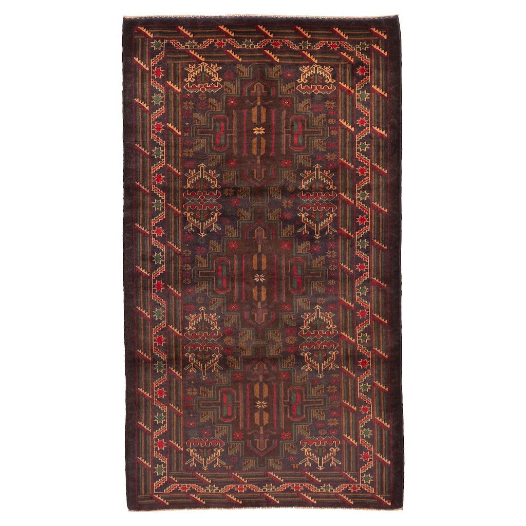 ECARPETGALLERY Hand-knotted Teimani Dark Brown Wool Rug - 3'10 x 6'10