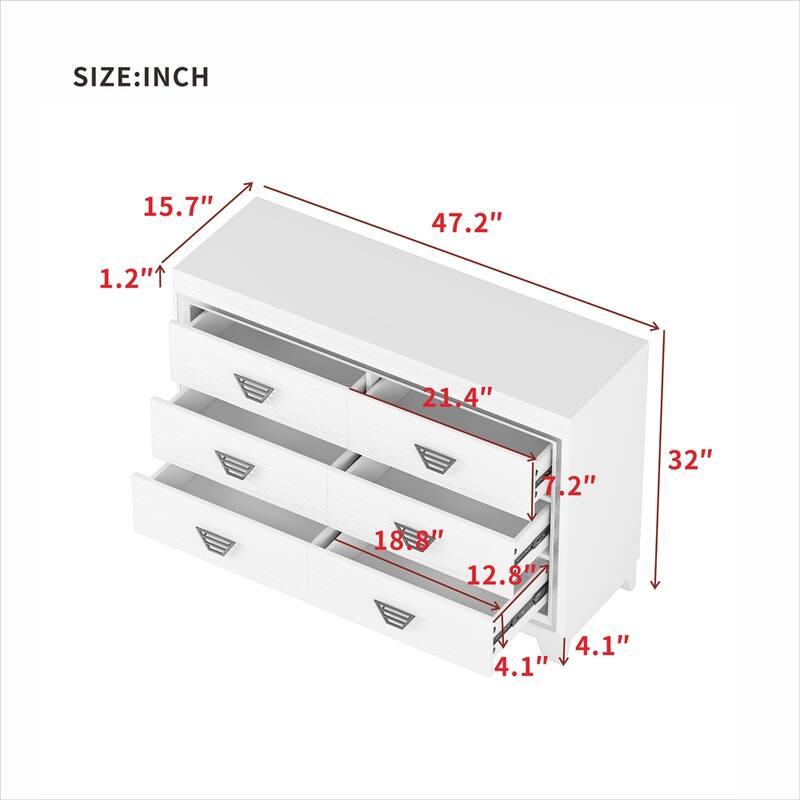 Storage Cabinet with 6 Drawers and Metal Handle