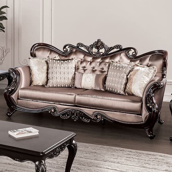 slide 2 of 24, Furniture of America Cintel Traditional Velvet Tufted Wingback Sofa Dark Cherry
