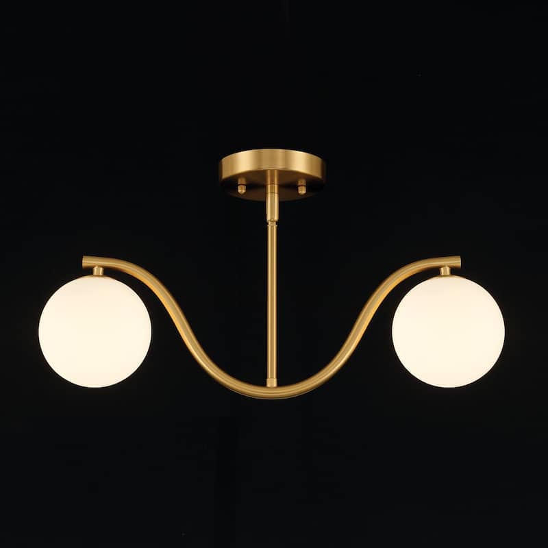 Adaline Modern Dimmable Glass Semi Flush Mount Ceiling Lighting with White Jade Glass