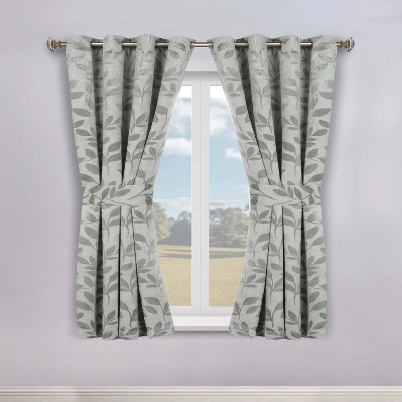 Superior Leaves Machine Washable Room Darkening Grommet With Ties Blackout Curtains, Set of 2