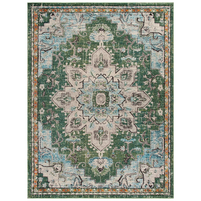 SAFAVIEH Madison Katelijne Boho Medallion Distressed Area Rug - 9' x 12' - Sage/Blue