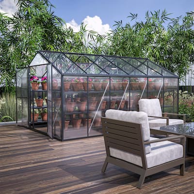 Greenhouse with Ventilation & Drainage System, Temperature-Regulating Windows for Growing Vegetables, Flowers