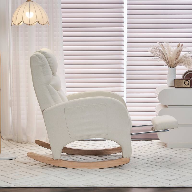 Teddy Fabric Nursery Rocking Chair With Adjustable Footrest