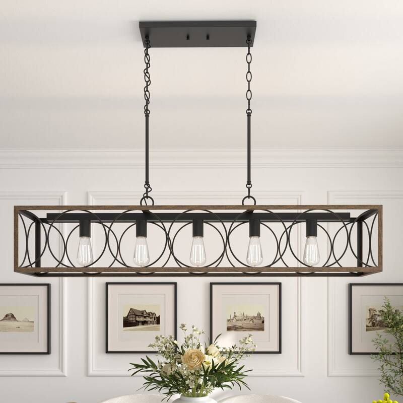 Acroma 5-Light Black Modern Industrial Linear Chandelier