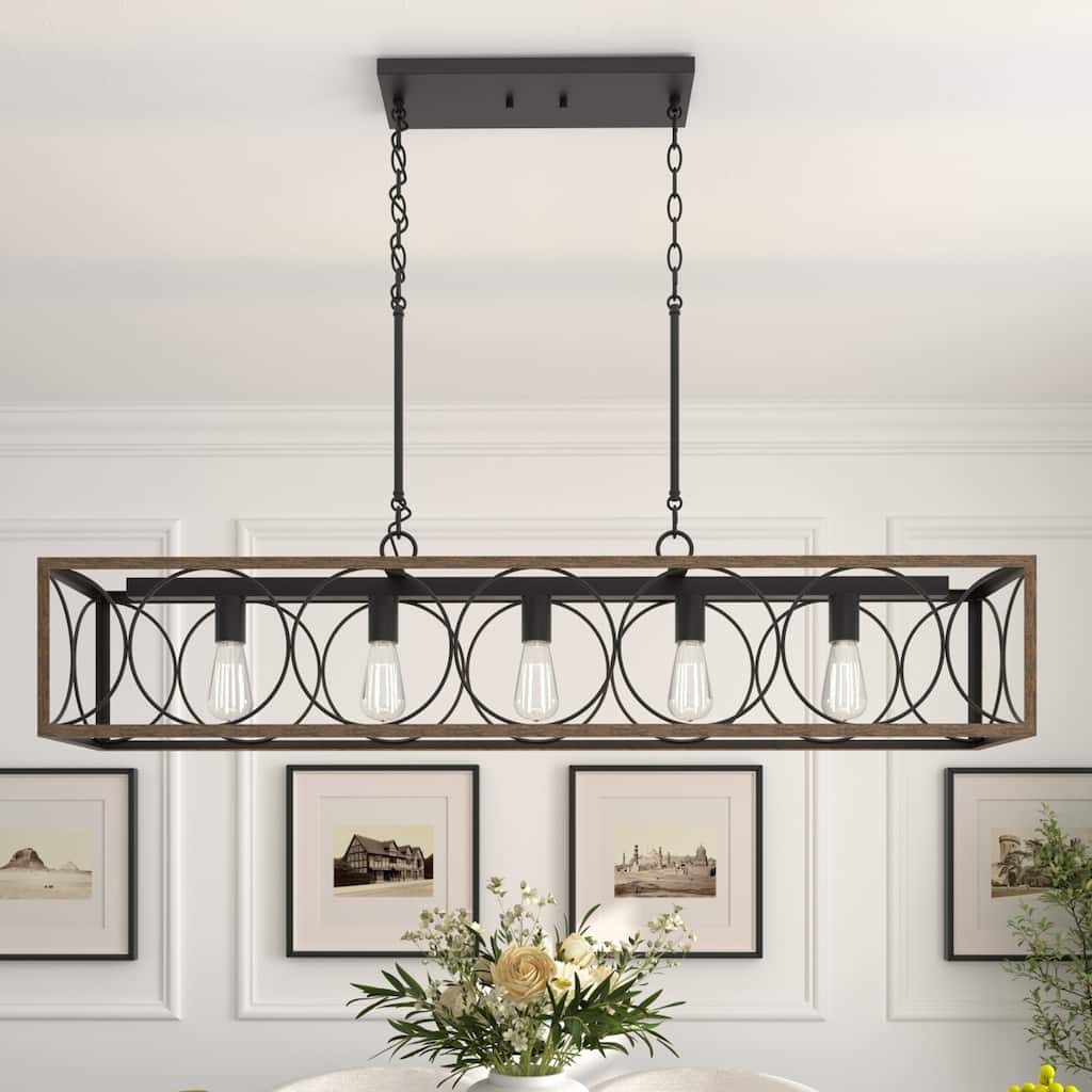Acroma 5-Light Black Modern Industrial Linear Chandelier