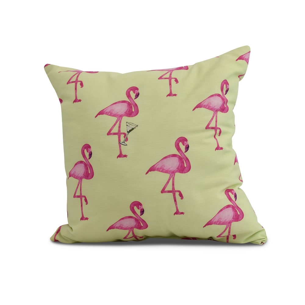 16 x 16 Inch Flamingo Fanfare Martini Animal Print Outdoor Pillow