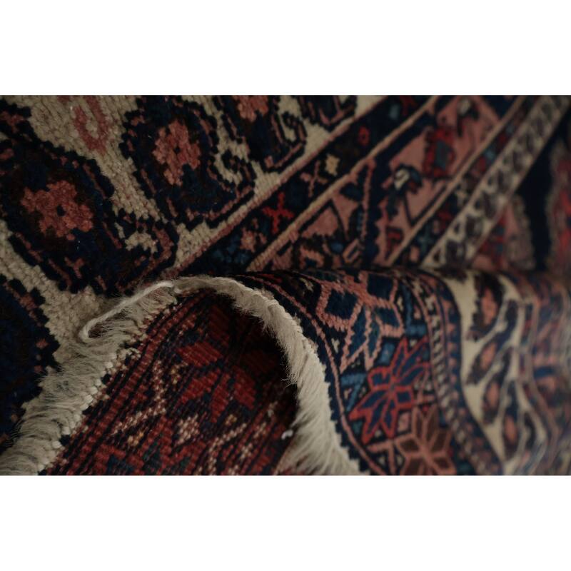 Hand Knotted Oriental 100% Wool Carpet Traditional Geometric Navy Blue & Blues Afshar Area Rug - 3' 10'' X 3' 1''