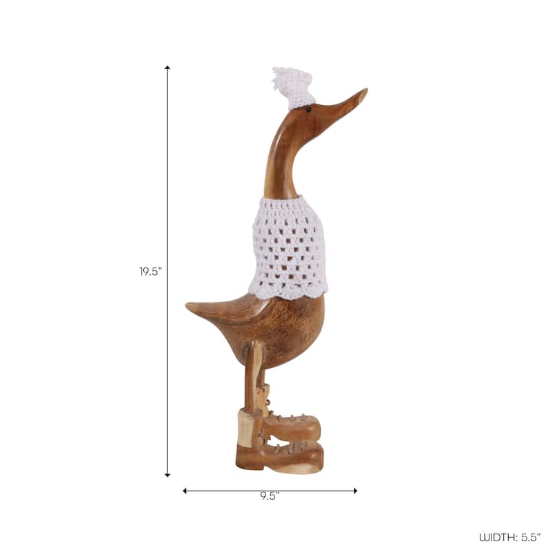 Decorative Wooden Duck Figurine Sculpture - 19.5"