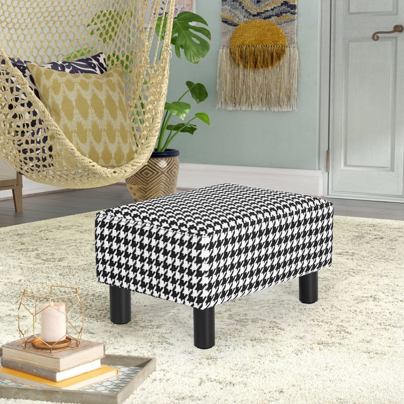 Adeco Small Foot Stool Ottoman Foot Rest - Black/White