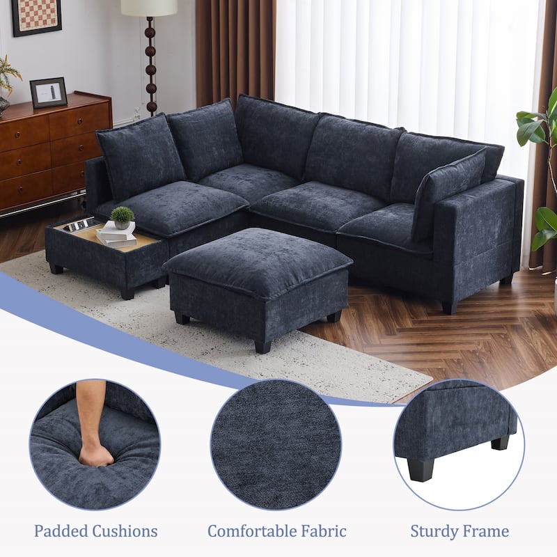 90" Modular U-Shaped Sectional Sofa with a Movable Ottoman,a Coffee Table with Hidden Charging Devices