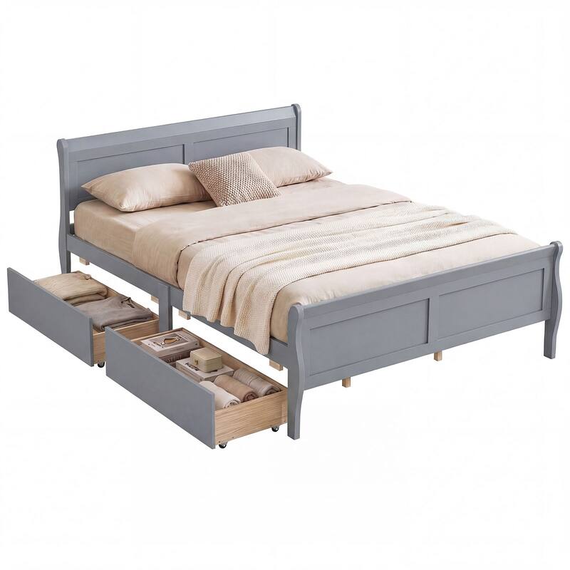Costway Twin Size Bed Frame with 2 Storage Drawers Wood Platform Bed