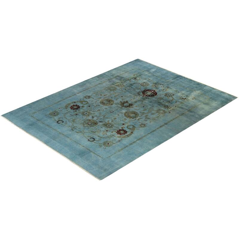 Overton Hand Knotted Wool Vintage Inspired Modern Contemporary Overdyed Blue Area Rug - 8' 10" x 12' 1"