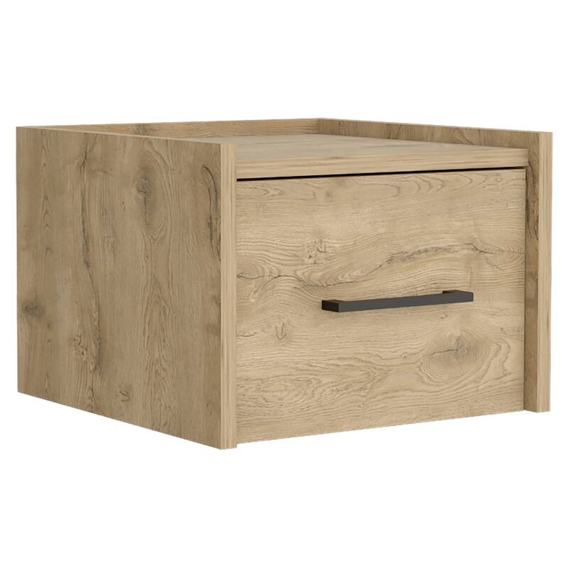 Floating Wall-Mounted Nightstand with Drawer - Macadamia, Space-Saving Bedroom Side Table
