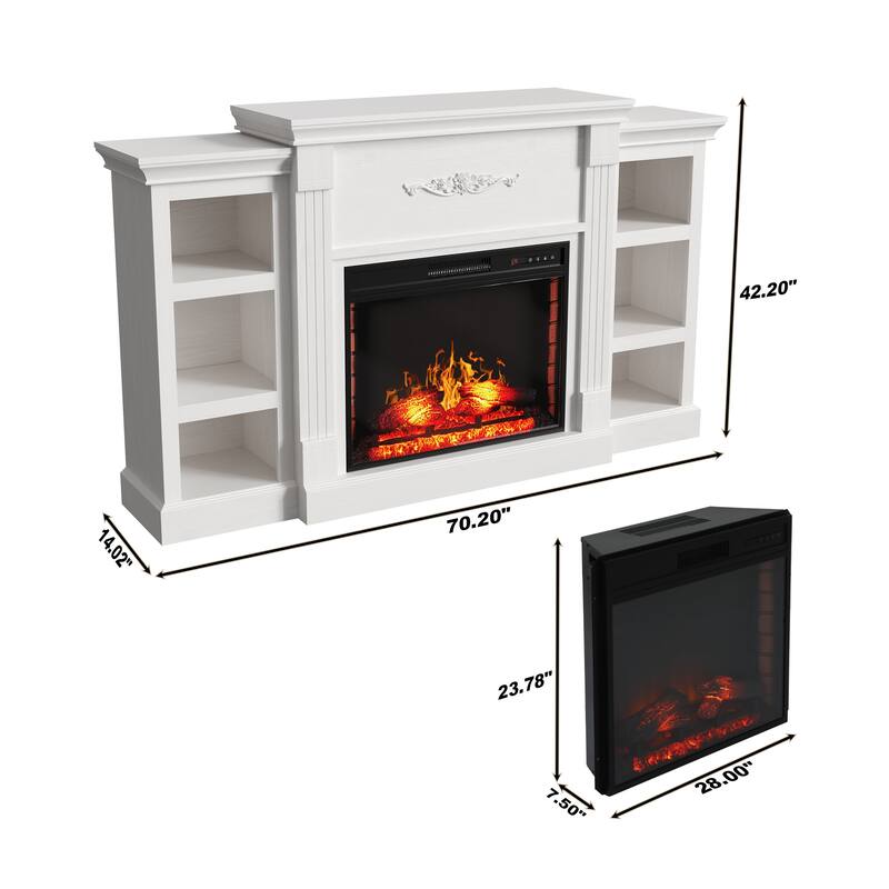 Farmhouse 70 inch TV Stand with 28" Electric Fireplace, Remote Control