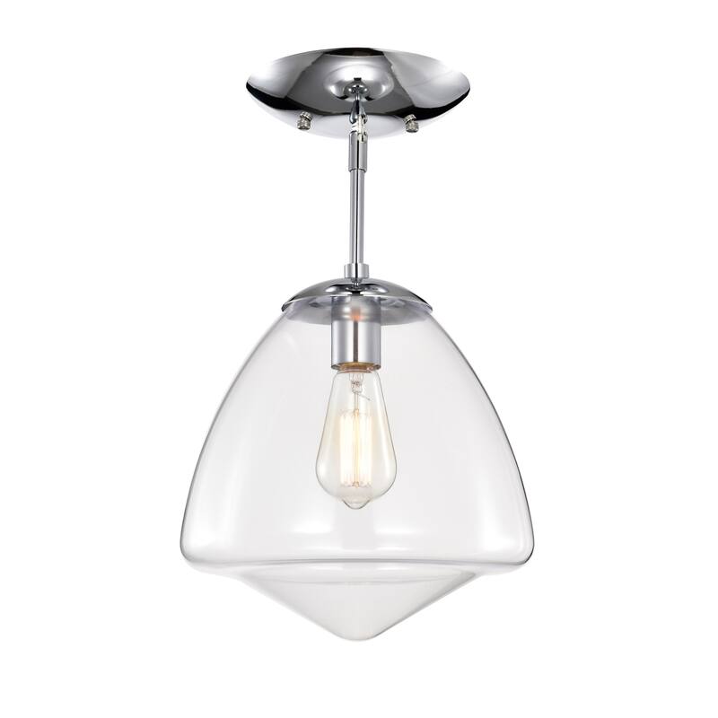 Zylo Semi-Flush Mount Metal Ceiling Lamp with Clear Glass Shade - Chrome