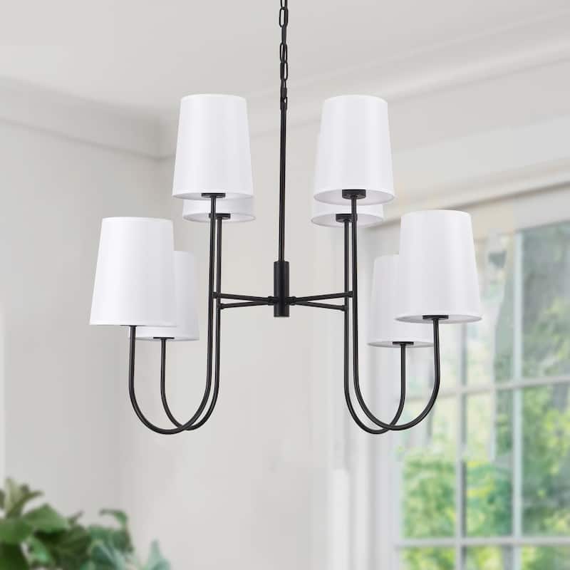 8 - Light Dimmable Tiered Chandelier - Matte Black