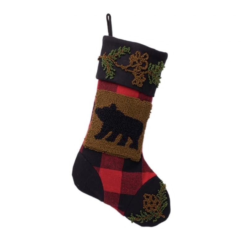 Glitzhome 19"L Plaid Hooked Stocking Reindeer Bear - Bear
