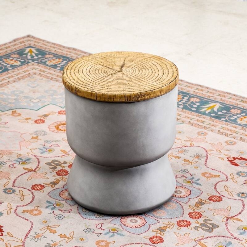 Modern Convertible Terrafab Space-saving Side Table with Ice Bucket - Grey