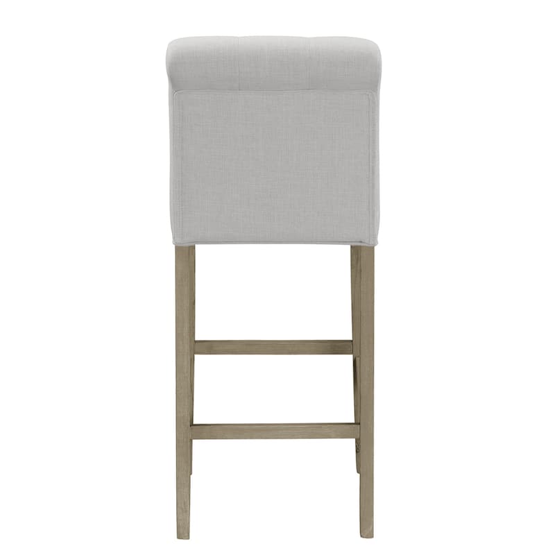 Set of 2 Aleen Beige Fabric Barstool with Roll Back and Tufted Buttons