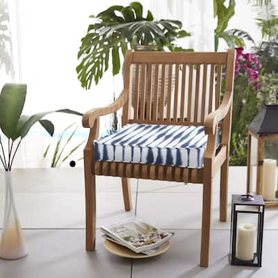 Sorra Home Blue and White Ikat Stripe Indoor/Outdoor Corded Chair Cushions (Set of 4) - 16 x 19 x 2