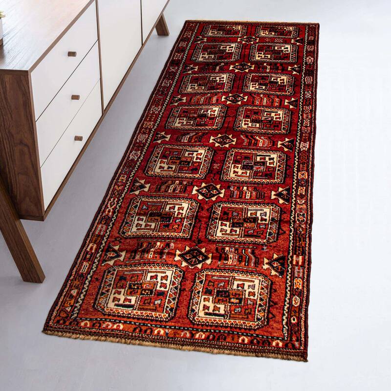 ECARPETGALLERY Hand-knotted Melis Vintage Red Wool Rug - 4'3 x 13'0
