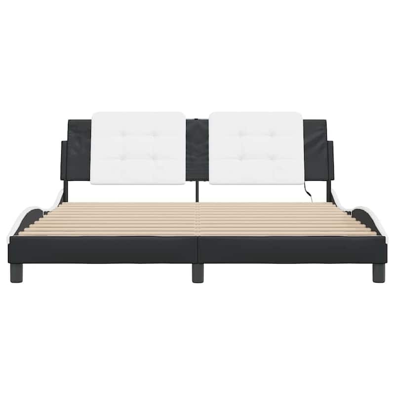 vidaXL Bed Frame with LED without Mattress "Zadar" Black and White 183 x 83.9 " - 183 x 3 x 18.9 "