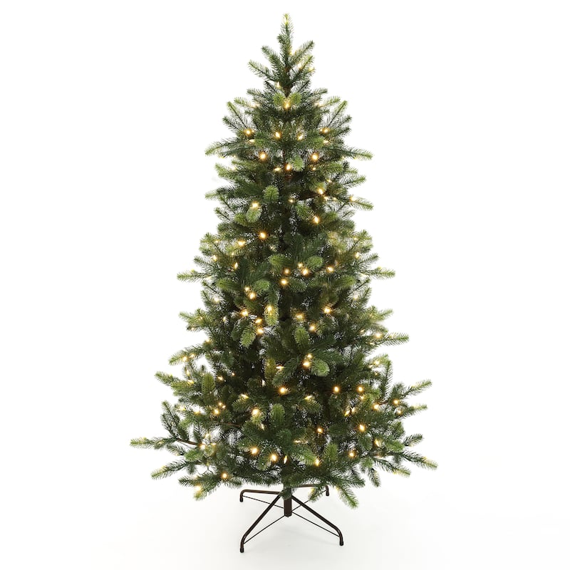 6Ft Pre-Lit Hinged Green Full Fir Artificial PE Christmas Tree - 72" H x 41.7" Diameter