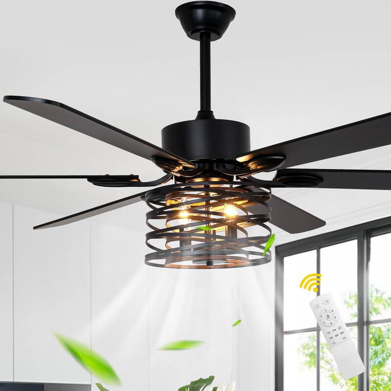 Bella Depot 65" Industrial Metal Cage Ceiling Fan with Light and Remote 6-Speed Reversible Fan