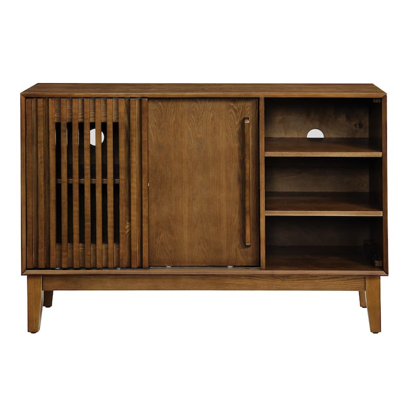 Roomfitters Sideboard Buffet Cabinet, Fluted Walnut Storage Console, TV Stand & Entryway Organizer, Walnut Brown