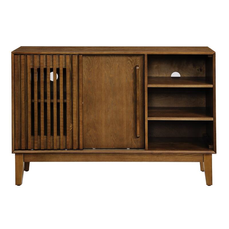 Sideboard Buffet Cabinet with 2 Doors, Fluted Storage Cabinet with Shelves, Media Console with Solid Wood Feet