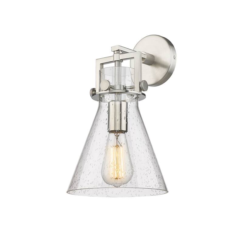 Innovations Lighting Newton Cone - 1 Light 8" Wall-Mounted Sconce - Satin Nickel/Seedy