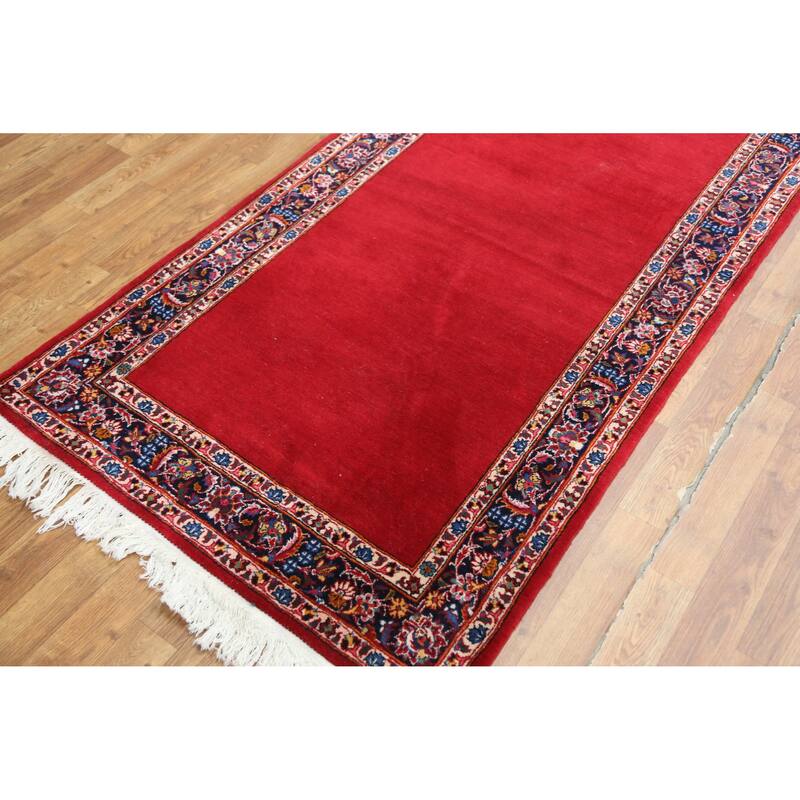 Hand Knotted Oriental 100% Wool Carpet Traditional Solid Red Kashan Runner Rug - 32' 7'' X 3' 3''