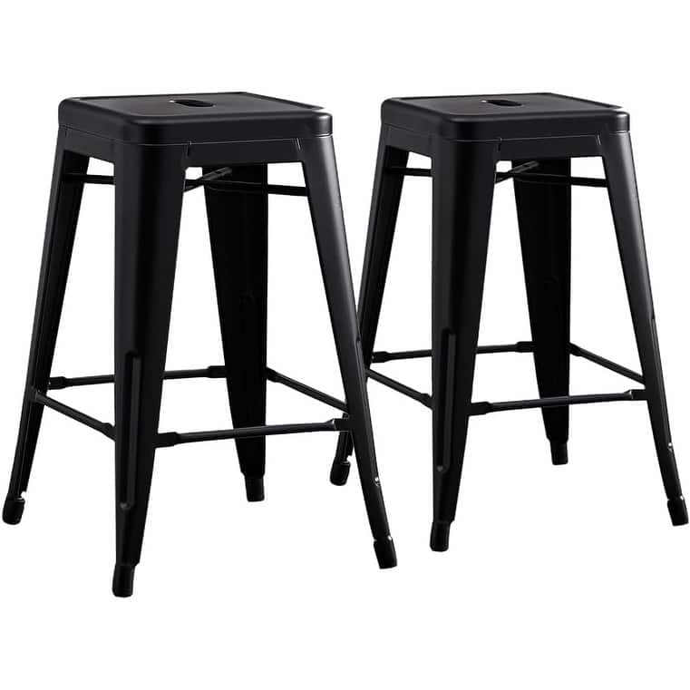 2-Piece 24" Backless Industrial Bar Stool Set - Matte Black