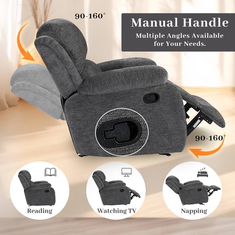 3PC Soft Microfiber Manual Reclining Sofa Set, Drop Down Table, Cupholder Console, Living Room Set