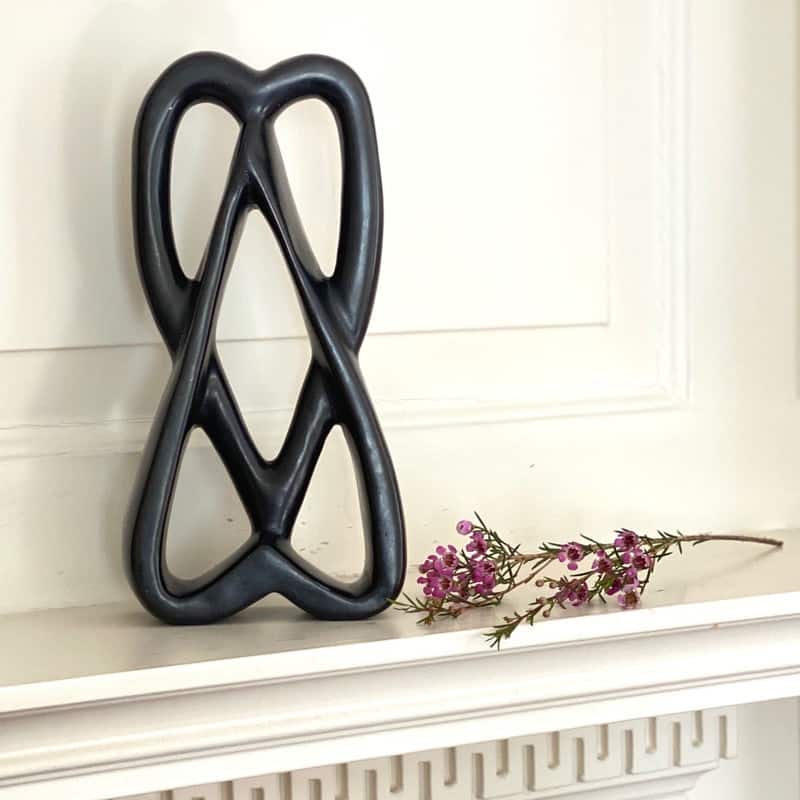 Handmade 8-inch Soapstone Connected Hearts Sculpture in Black (Kenya)