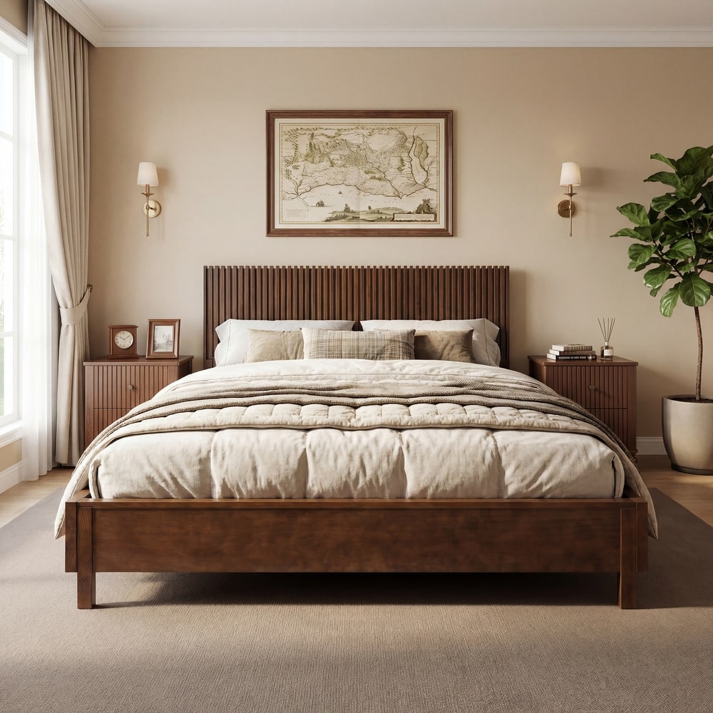 Christopher Knight Home - Adelynn Modern Wood Platform Bed with Vertical Slat Headboard, No Box Spring Needed