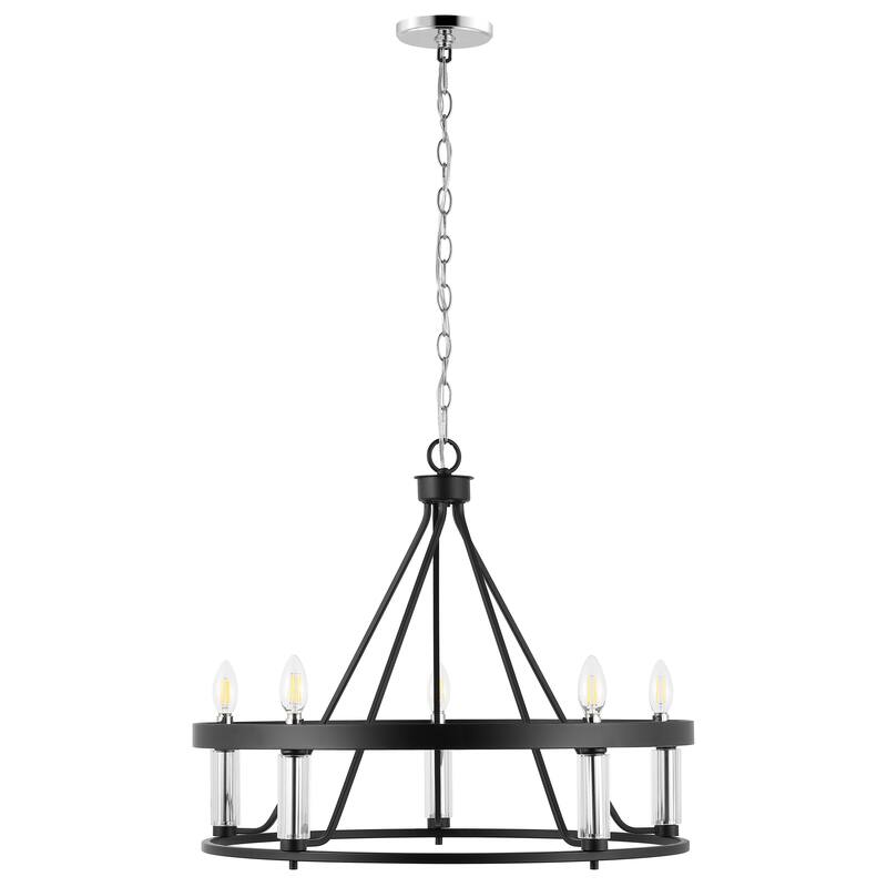 SAFAVIEH Lighting Najada 5-Light Adjustable Pendant Chandelier (LED Bulbs Included) - Black/Chrome - 26Wx26Dx85H