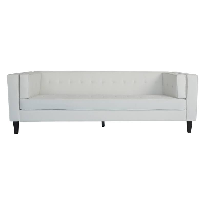 Ivory 89.75" Velvet 3-seater Button Tufted Sofa with Wood Legs and Kiln-Dried Hardwood Frame for Living Room