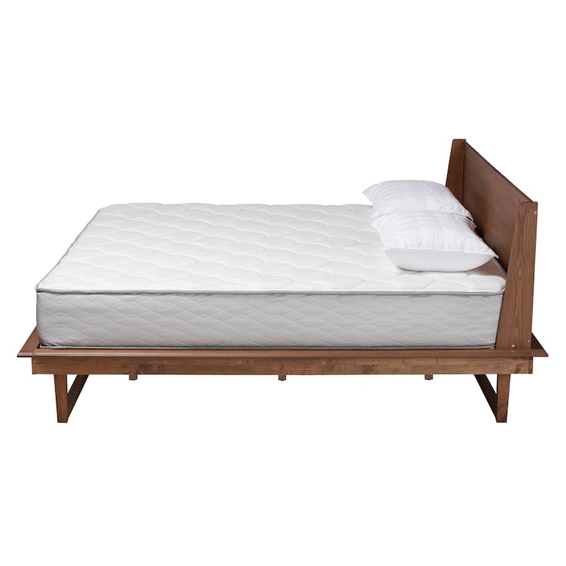 Macayle Mid-Century Modern Ash Walnut Finished Wood Platform Bed