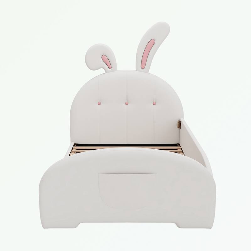 Twin size Upholstered Bed with Rabbit-Shape Headboard and Footboard