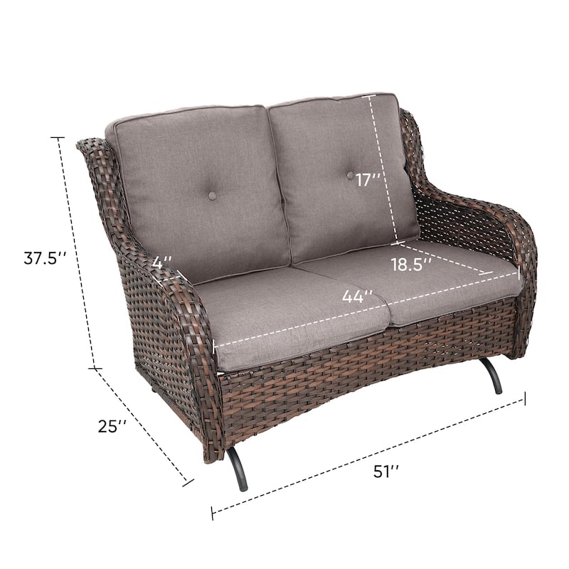 Patio Loveseat with Swivel Chair and Coffee Table - Grey cushion - Brown